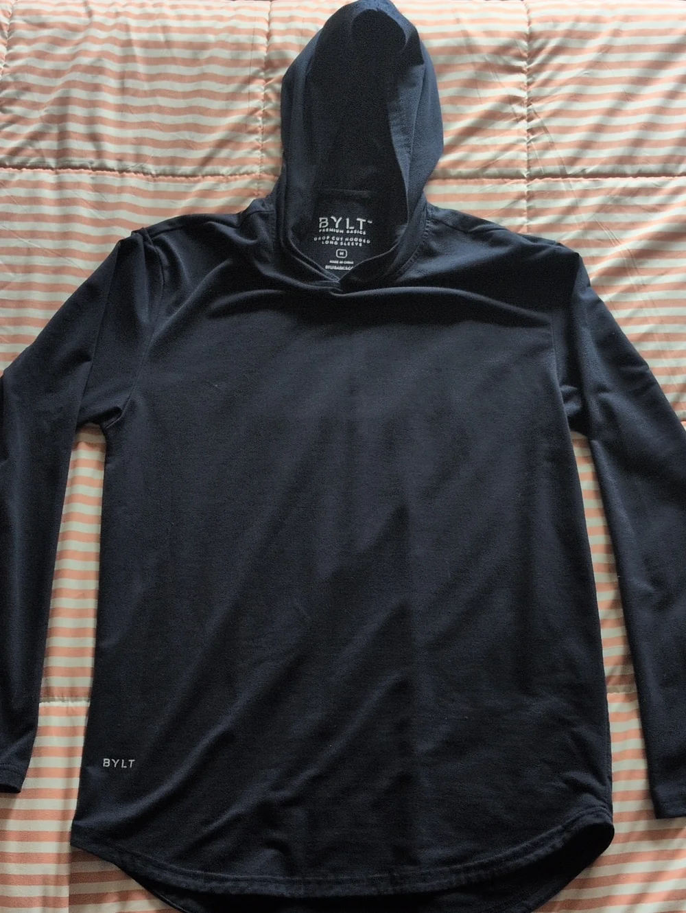 BYLT Basics Men’s Navy Drop Cut Hooded Long-Sleeve Pullover